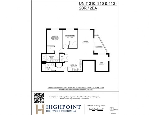 Floor plan for 2 beds, 2 baths, 1231 sqft